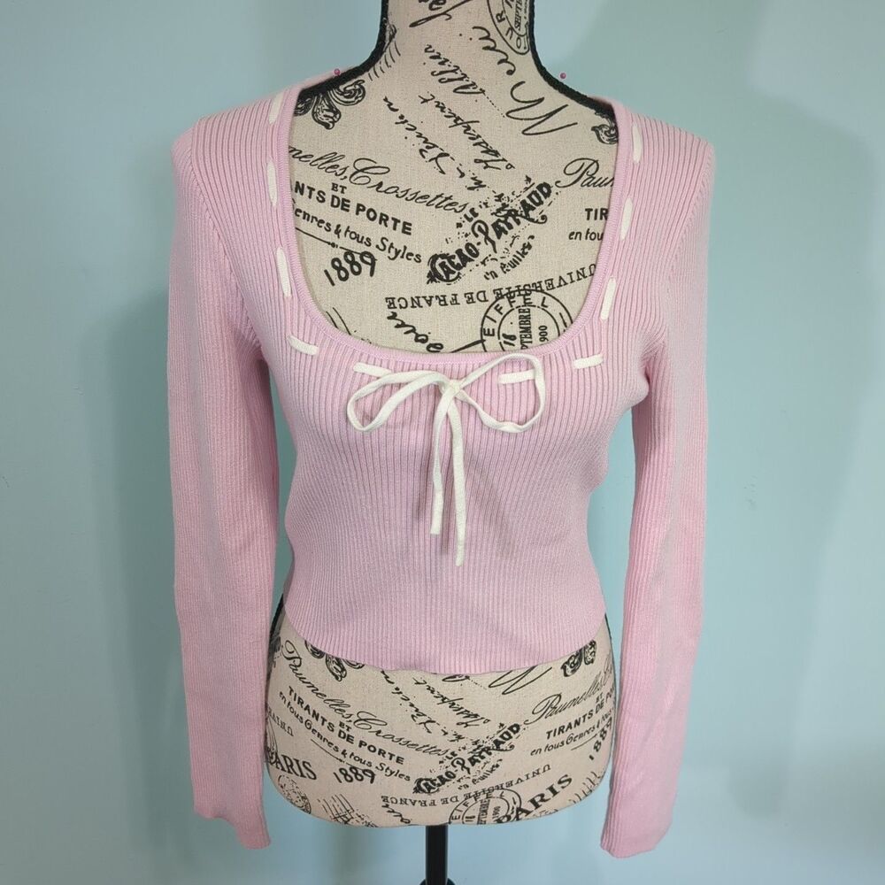 altard state pink ribbon blouse top medium Bow Preppy